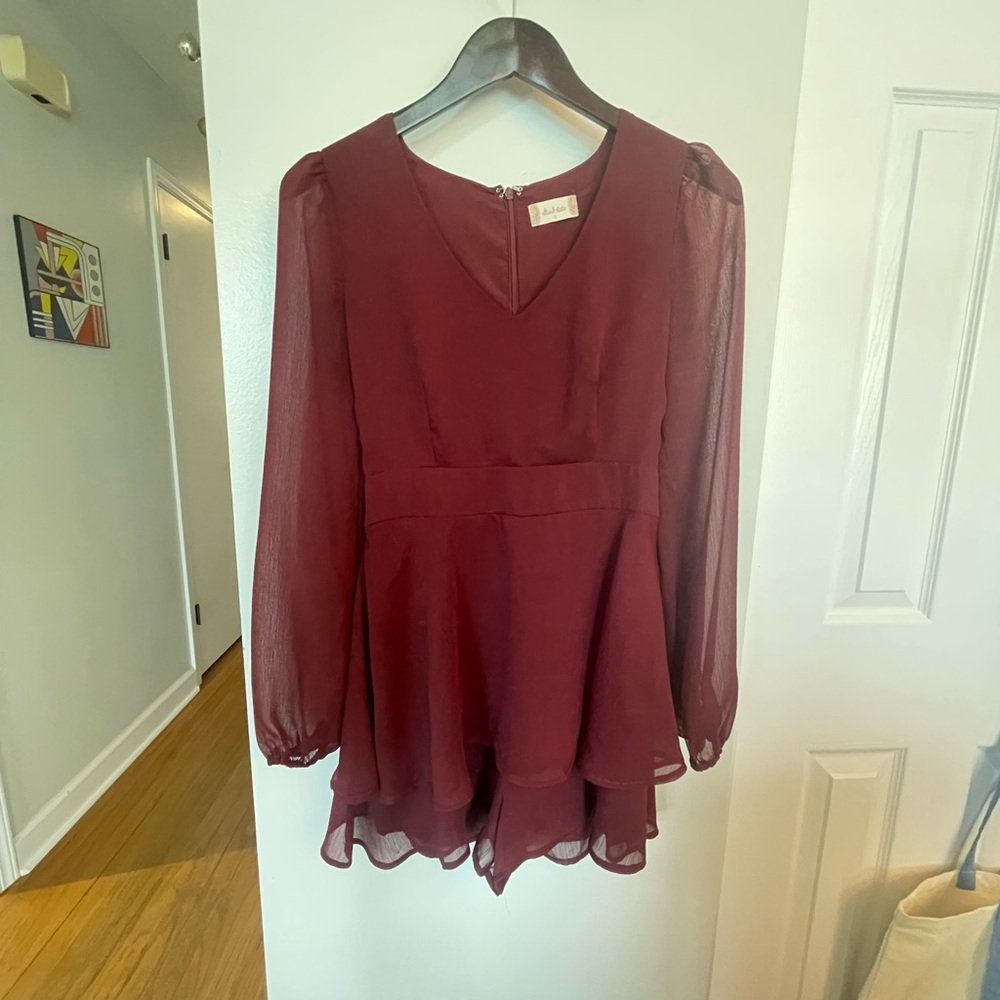 Altar’s State Burgandy Long Sleeve Dressy Romper - Size Small